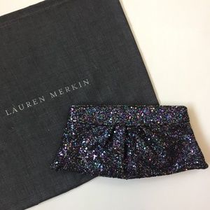 Lauren Merkin Black Glitter Clutch